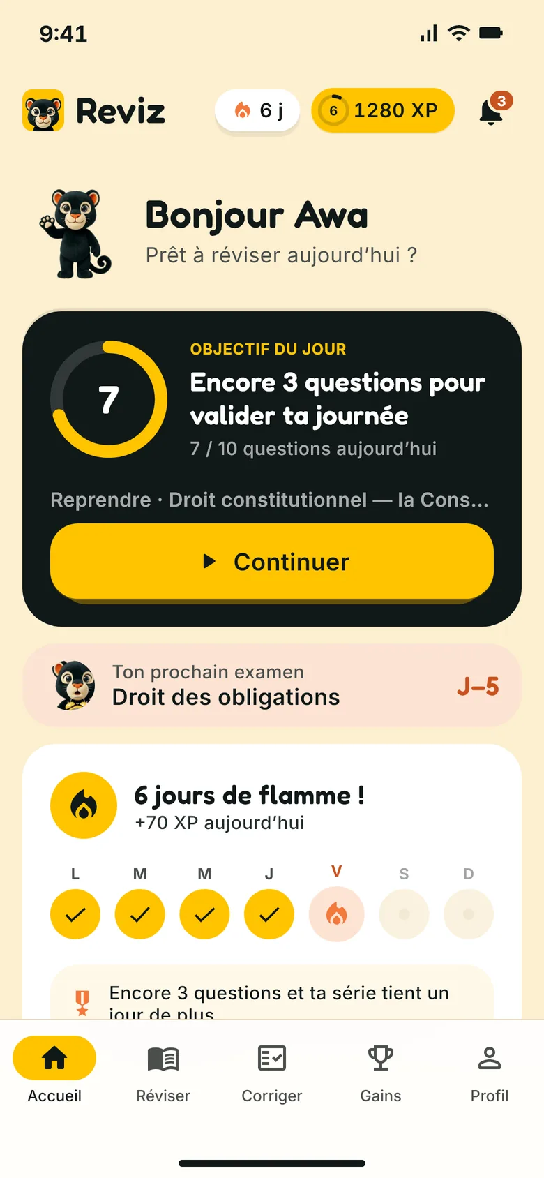 L’accueil de Reviz : l’objectif du jour, la série et les matières